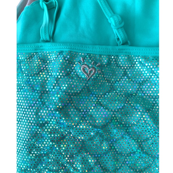 Justice Girl's One-Piece Swimsuit Size 18 Mermaid Design Aqua - Picture 4 of 7